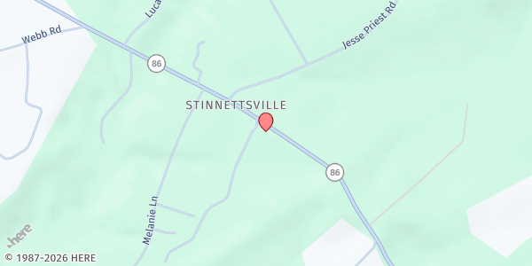 Map showing Stinnettsville Community Church at 1740 KY-86, Irvington, KY