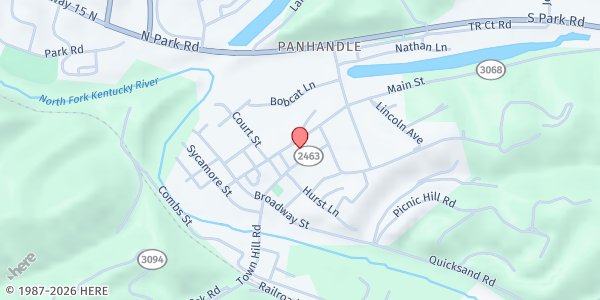 Map showing Breathitt County Cooperative Extension Service at 1155 Main St, Jackson, KY