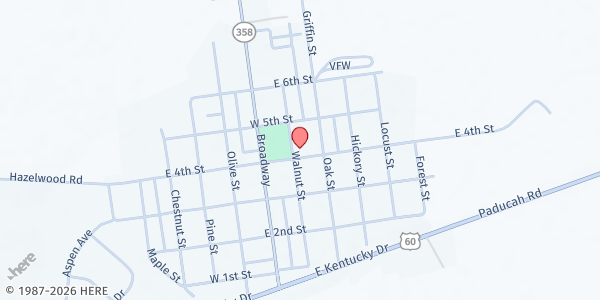 Map showing La Center First Christian Church at 414 Walnut St, La Center, KY