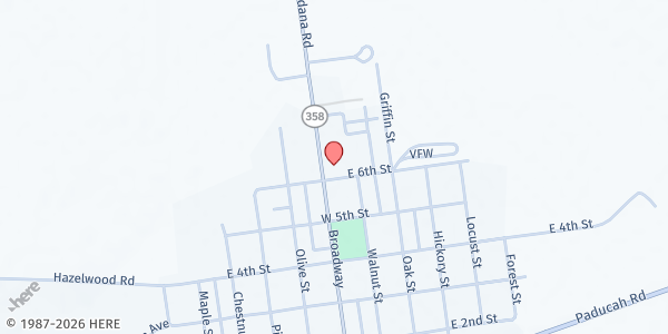 Map showing St. Mary Food Pantry (FA/TEFAP) at 624 Broadway, La Center, KY