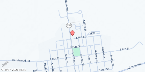 Map showing St Mary's Catholic Church at 624 Broadway, La Center, KY