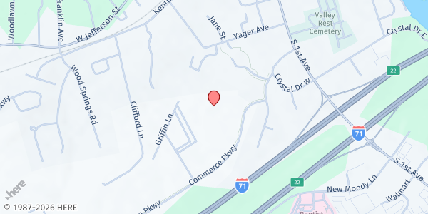 Map showing Lagrange Baptist Church at 1139 Commerce Pkwy, La Grange, KY