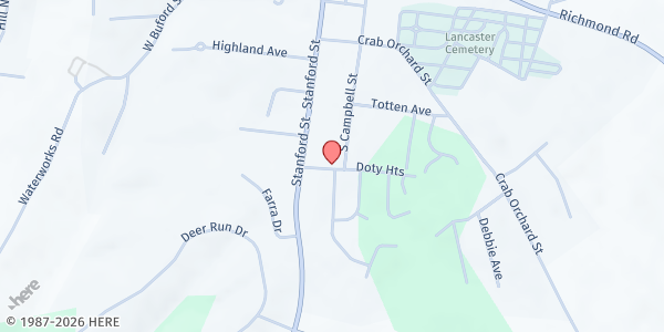 Map showing Garrard County Community Food Pantry at 103 Baker Street, Lancaster, KY