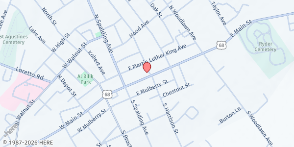 Map showing United Presbyterian Church at 157 E Main St, Lebanon, KY