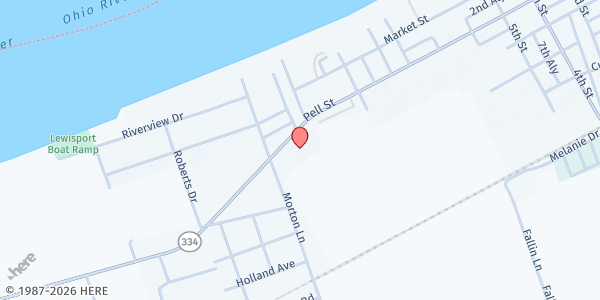 Map showing Lewisport Baptist Church at 1115 Pell St, Lewisport, KY