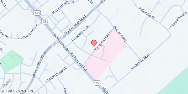 Map showing Bluegrass Community Health - Lexington at 131 N. Eagle Creek Drive, Lexington, KY