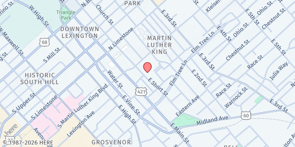 Map showing Central Christian Church at 219 East Short Street, Lexington, KY