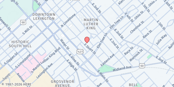 Map showing Central Church Apartments CSFP at 249 East Short Street, Lexington, KY