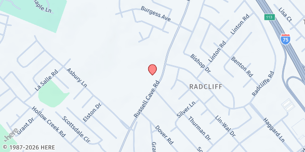 Map showing GPFB Northside at 1733 Russell Cave Road, Lexington, KY