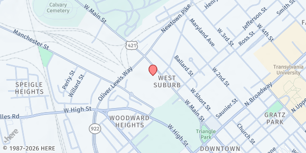 Map showing Lexington Salvation Army at 736 West Main Street, Lexington, KY