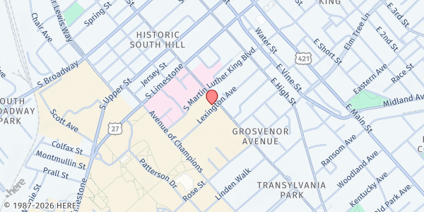 Map showing Maxwell Street Presbyterian at 180 E. Maxwell St., Lexington, KY