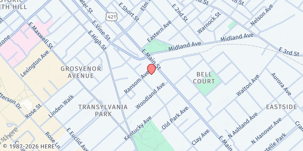Map showing Second Presbyterian Church at 460 East Main Street, Lexington, KY
