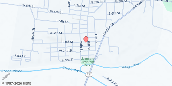 Map showing McLean County Help Office at 225 Hill St, Livermore, KY