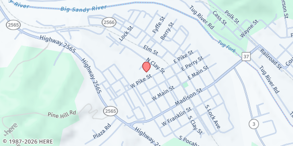 Map showing Louisa/Ft. Gay Food Pantry - 301 W Pike St at 301 W Pike St, Louisa, KY