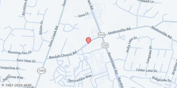 Map showing Fern Creek Highview United Ministries at 9300 Beulah Church Road, Louisville, KY
