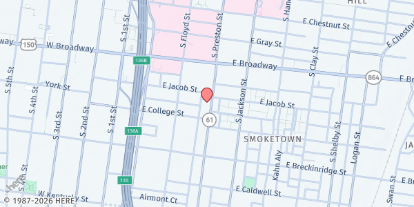 Map showing Franciscan Kitchen at 748 S. Prestion St., Louisville, KY