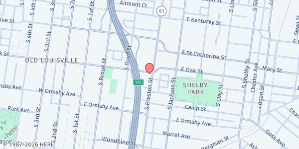 Map showing Generation Church at 334 E. Oak Street, Louisville, KY