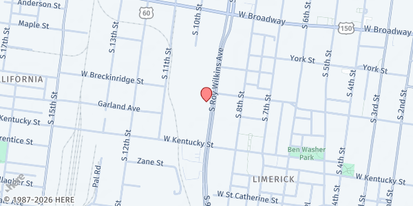 Map showing Happy Belly Pet Pantry at 139 Woodmore Ave, Louisville, KY