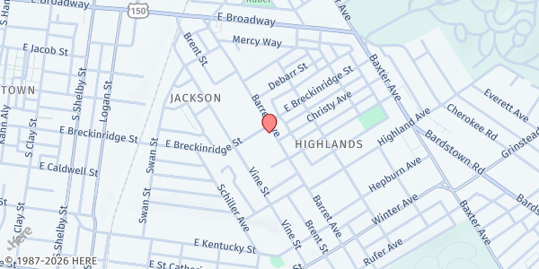 Map showing Highlands Community Ministries at 1228 E. Breckinridge, Louisville, KY