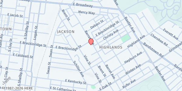 Map showing Highlands Community Ministries at 1228 E Breckinridge St, Louisville, KY
