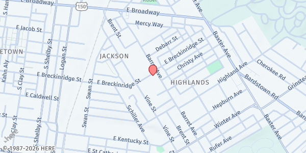 Map showing Highlands Community Ministries at 1228 E. Breckinridge, Louisville, KY