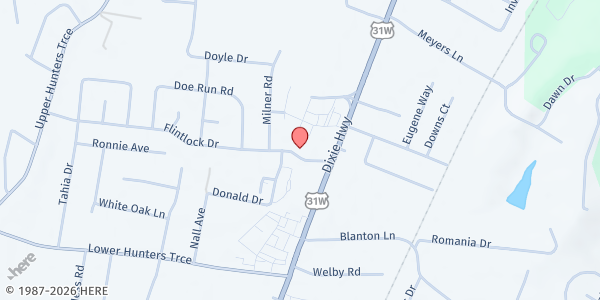 Map showing New Beginnings Empowerment Temple - Food Distribution Center at 4127 Flintlock Dr, Louisville, KY