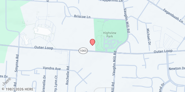 Map showing Outler Loop Church of God at 6901 Outer Loop, Louisville, KY