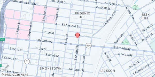 Map showing Schuhmann Center at 730 East Gray St., Louisville, KY