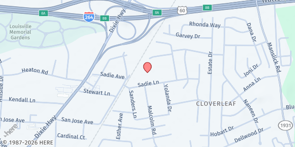 Map showing Shively Baptist Church at 1599 Sadie Ln, Louisville, KY