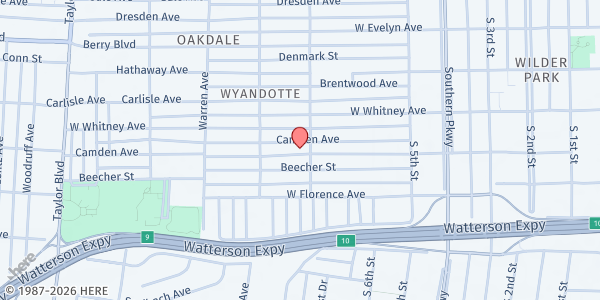 Map showing Southside Baptist Church at 804 Camden Ave., Louisville, KY