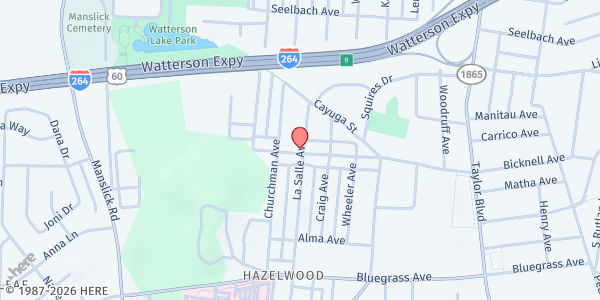 Map showing Temple of Faith Baptist Church at 1703 Bicknell Avenue, Louisville, KY