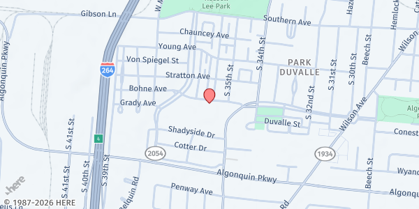 Map showing Ujima Neighborhood Place - Food Distribution Center at 3610 Bohne Ave, Louisville, KY