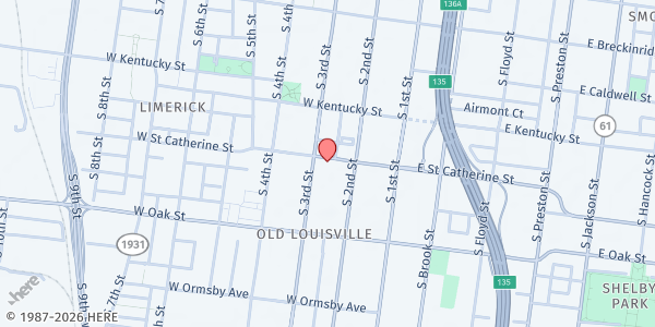 Map showing Walnut Street Baptist Church at 220 W. St. Catherine, Louisville, KY