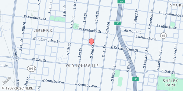Map showing Walnut Street Baptist Church at 220 West St. Catherine, Louisville, KY