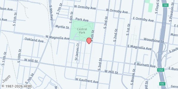 Map showing West End Baptist Church at 1400 South Fourth Street, Louisville, KY