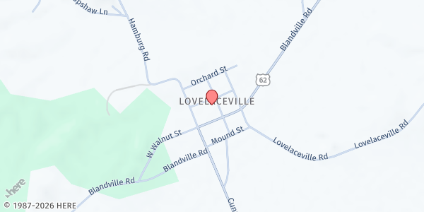 Map showing Lovelaceville Food Pantry at 143 North Broadway, Lovelaceville, KY