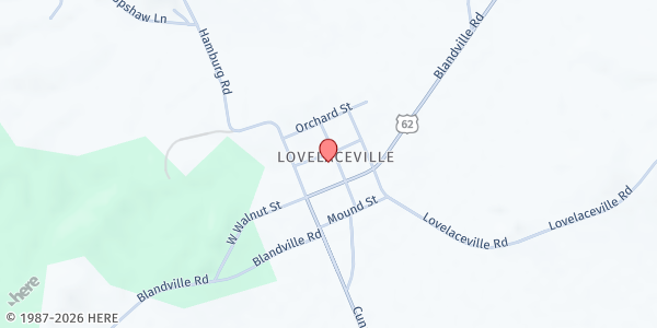 Map showing Lovelaceville United Methodist Church Food Pantry at 143 North Broadway, Lovelaceville, KY