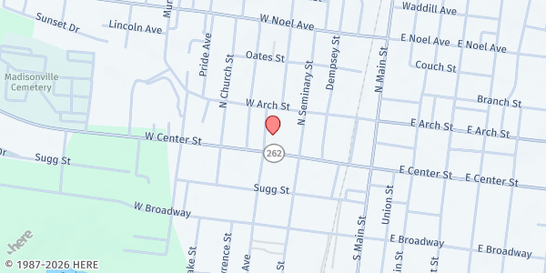 Map showing Breaking Bread at 275 W Center St, Madisonville, KY