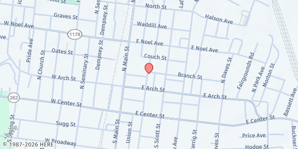 Map showing Pennyrile Allied Community Services - Madisonville at 130 Branch St, Madisonville, KY