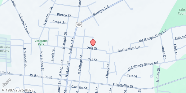 Map showing Crittenden County Food Pantry at 402 N Walker St, Marion, KY