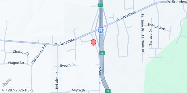 Map showing 1st Assembly of God at 111 N. Sutton Lane, Mayfield, KY