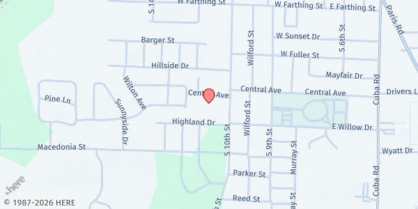 Map showing Graves County Health Department at 416 Central Ave, Mayfield, KY