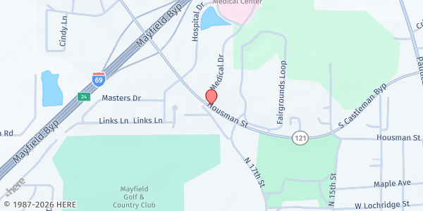 Map showing Purchase Area Development District at 1002 Medical Center Drive, Mayfield, KY