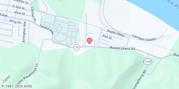 Map showing Community Care of Mason County at 1679 Forest Ave., Maysville, KY