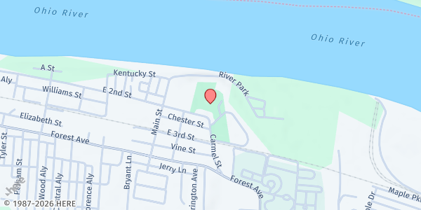 Map showing Maysville Lyons Club at 1403 East Second Street, Maysville, KY
