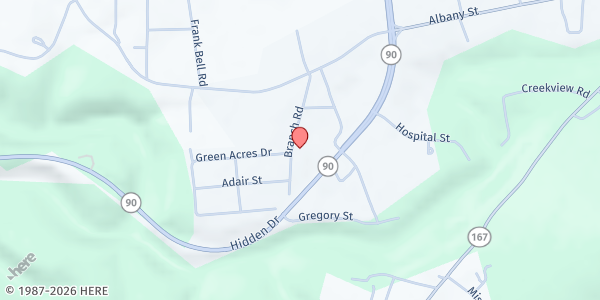 Map showing Mt. Pleasant Fellowship at 181 Branch Rd., Monticello, KY
