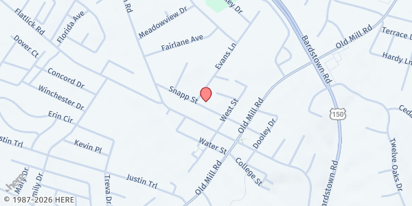 Map showing Mount Washington Community Ministries at 275 Snapp St, Mt Washington, KY