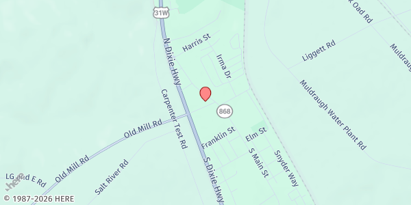 Map showing Muldraugh United Methodist Church at 101 N. Main St., Muldraugh, KY
