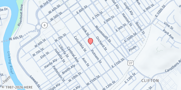 Map showing First Church of The Nazarene at 830 York Street, Newport, KY