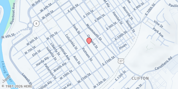 Map showing Henry Hosea House at 901 York Street, Newport, KY